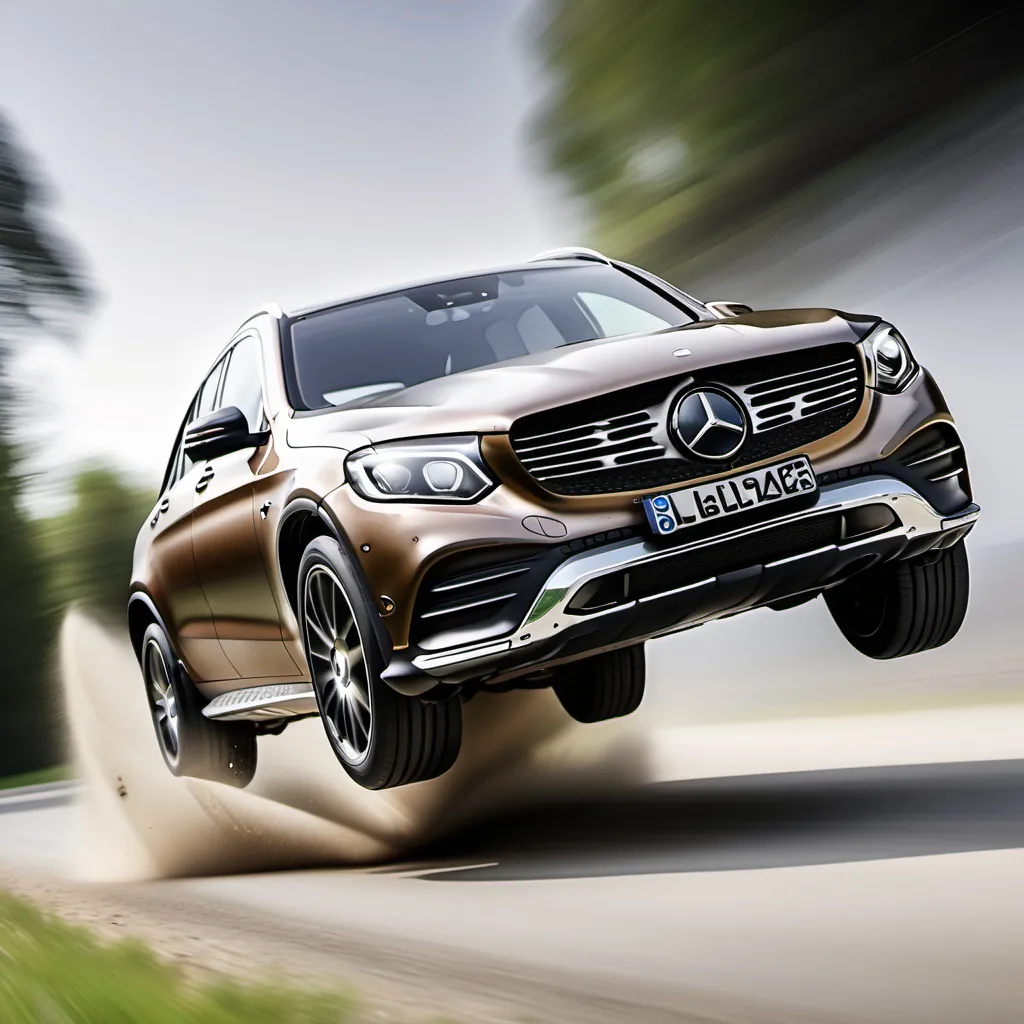 Prompt: realistic picture Mercedes GLC with a fast shutter speed while jumping