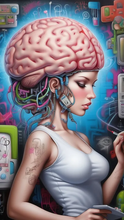 Prompt: Feminine brain. Brain multitasking. very detailed, graffiti 