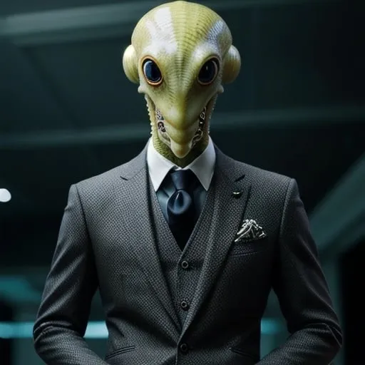 Prompt: Cephalopod alien in a three piece suit, high quality, detailed tentacles, sophisticated attire, otherworldly fashion, professional, detailed eyes, sleek design, atmospheric lighting