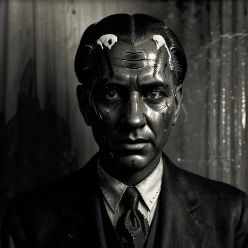 Prompt: Photo portrait of Nyarlathotep, inky black caucasian figure, high contrast, antique photograph, full length portrait, 1930s business attire, high contrast, antique photograph, vintage, detailed features, stark lighting, eerie atmosphere, monochrome, vintage sepia tones, detailed facial features