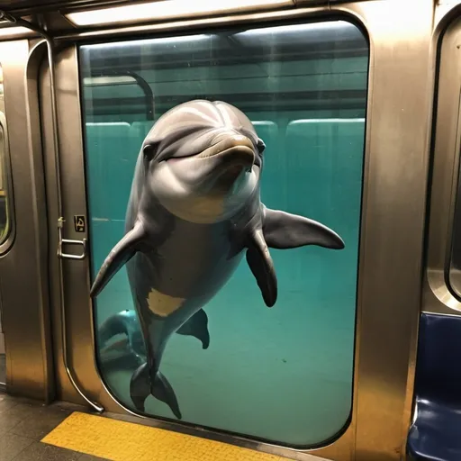 Prompt: A dolphin on the subway.