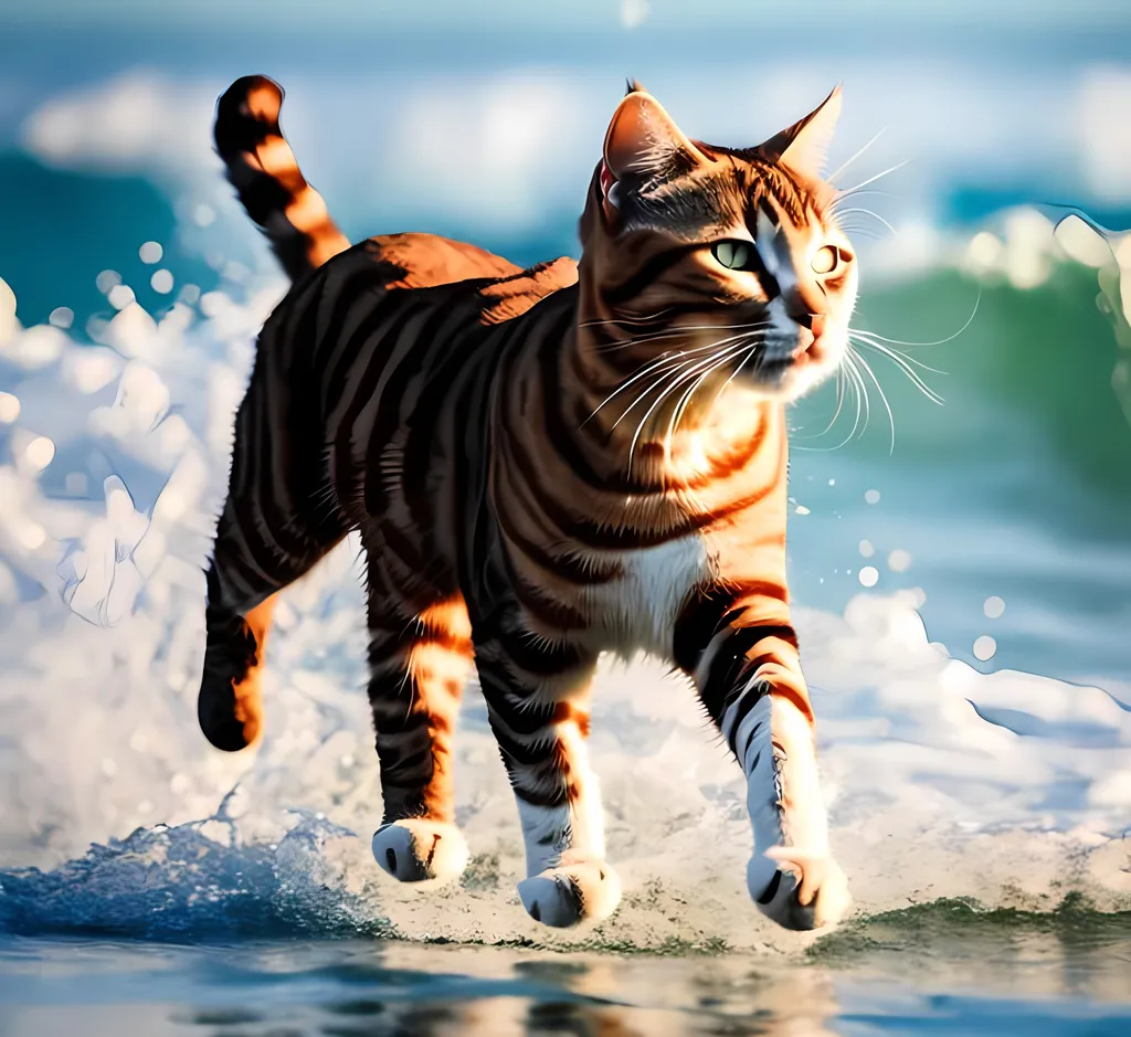 Prompt: Cat running in ocean
