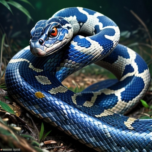 Prompt: Realism snake, mechanical parts, cyborg in nature, snake species blue adder, 8k, high detail