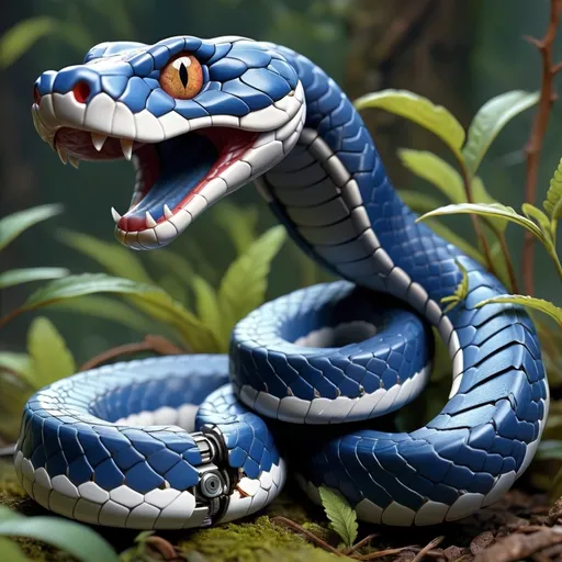 Prompt: Realism snake, mechanical parts, cyborg in nature, snake species blue adder, 8k, high detail