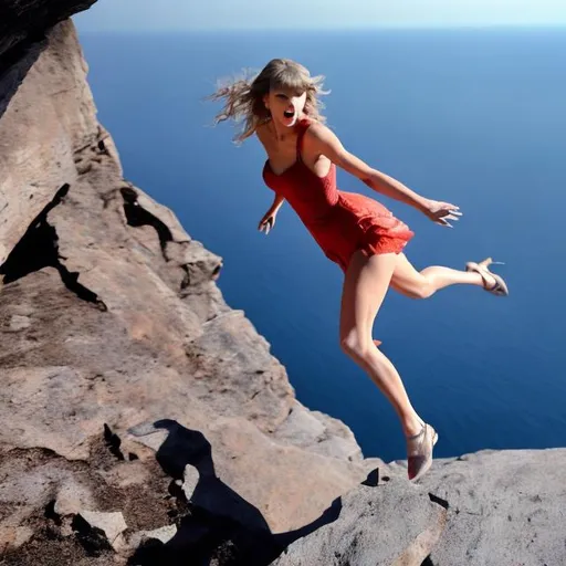 Prompt: taylor swift falling off a cliff