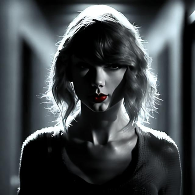 Prompt: taylor swift in a really dark hallway with no eyeballs and blood dripping down her face creepy scary
