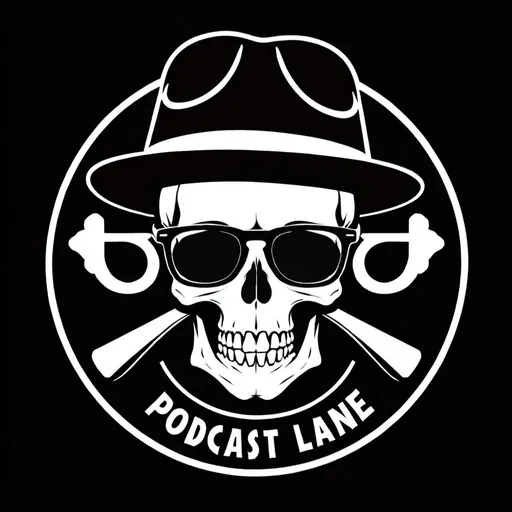 Prompt: 10 Podcast Lane logo, Skull, Hat, Glasses