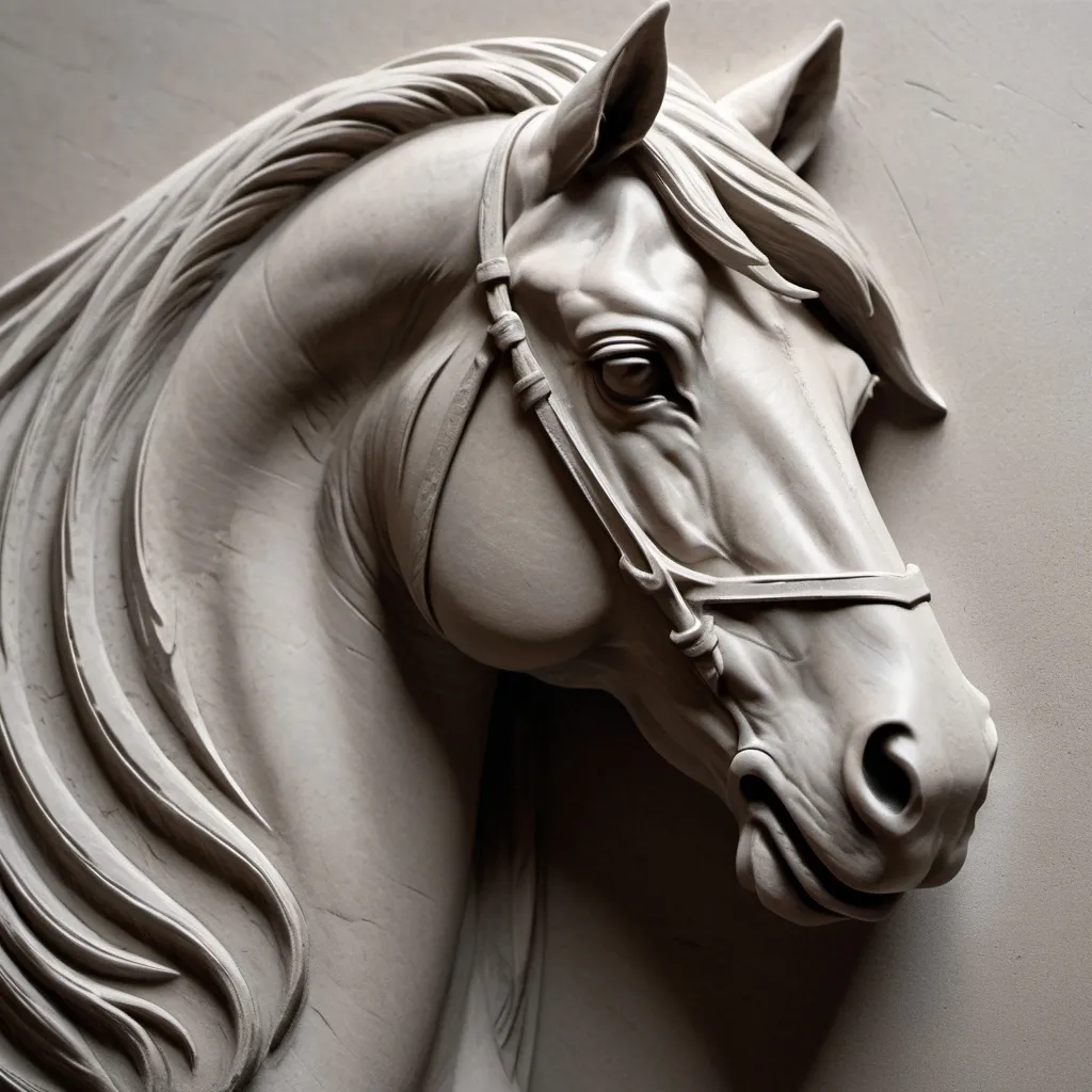 Prompt: a bas relief in greyscale of a close up of a horses head ready to be used with a laser to carve wood
