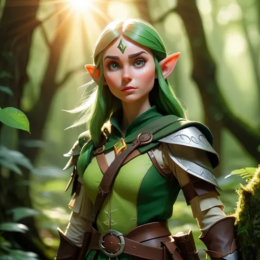 Prompt: Elf ranger in a mystical forest around sunlight