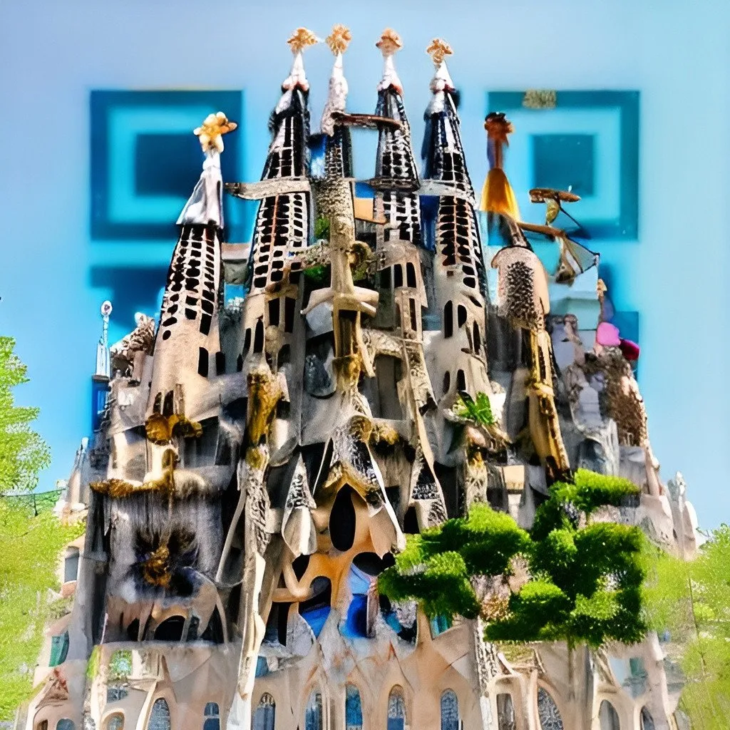 Prompt: sagrada familia in sunny barcelona with trees