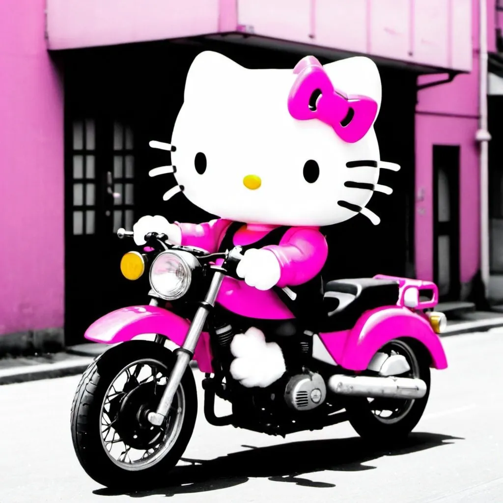 Prompt: hello kitty on a pink motorbike
