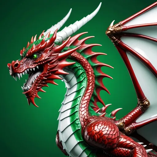 Prompt: Metallic, metal red dragon, ultra detailed, photorealistic, green and white background 