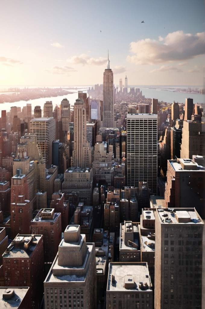 Prompt: 3D renderings dysantopic New York cityscapes.
