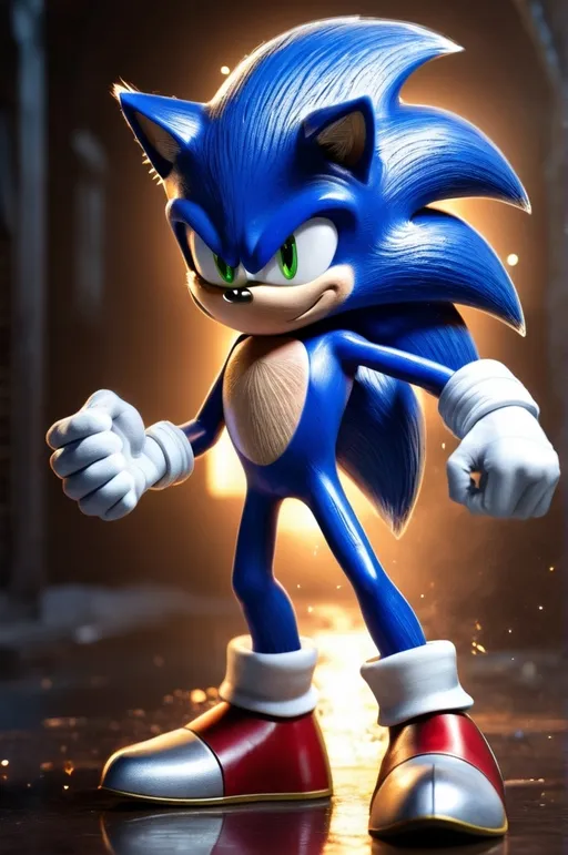 Prompt: Ultimate anime sonic the hedgehog superhero in a dynamic pose, hyper realistic rendering, detailed shading and textures, glowing eyes, particle effects, epic lighting, cinematic composition, digital art masterpiece by Akiman and Jim Lee, trending on artstation, 4k resolution
