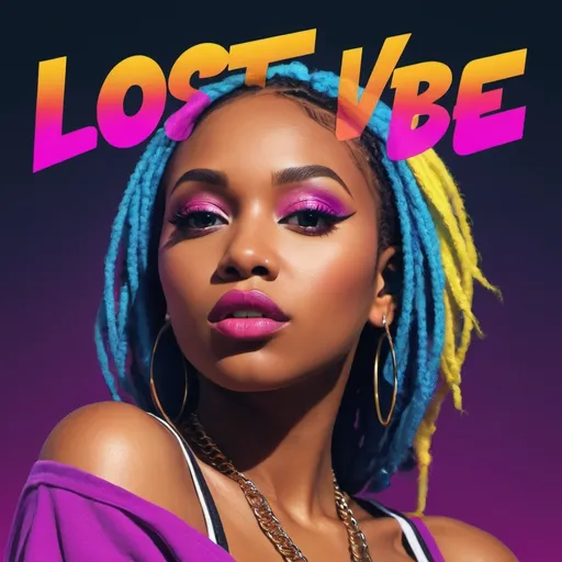 Prompt: “Create an album cover for a hip-hop/rap song titled 'Lost in Your Vibe.' The cover should feature a stunning and confident female rapper with a glamorous and stylish appearance. She should embody beauty and charisma, with a sense of strong presence. She’s dressed in fashionable, edgy streetwear, exuding both sexiness and confidence. The background should have vibrant, dynamic colors that reflect the energy and intensity of the song, perhaps with neon lights or abstract patterns. Include the song title 'Lost in Your Vibe' in bold, modern typography that complements the overall design.”