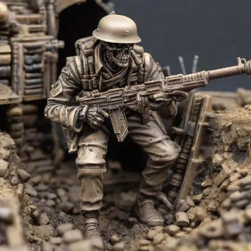 Prompt: Hyper detailed death corps of krieg soldier in a trench 