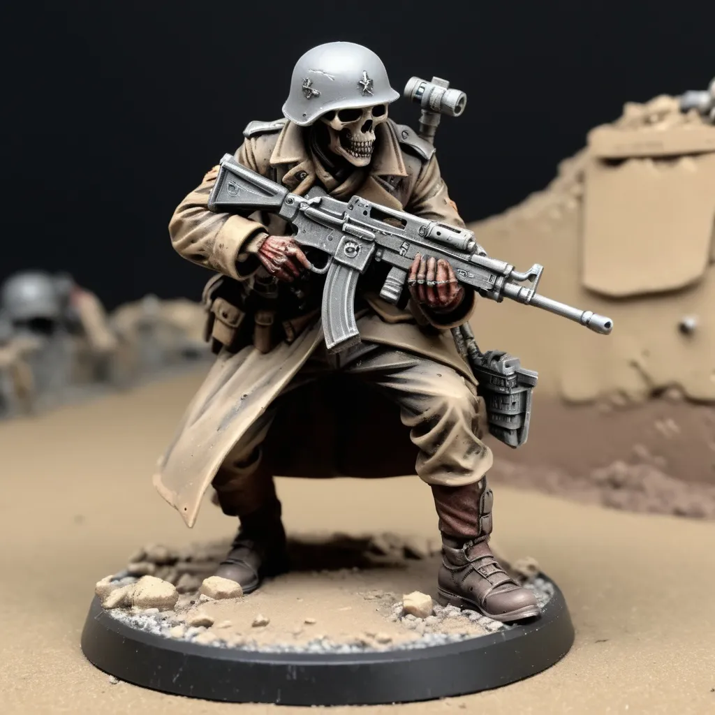 Prompt: Hyper detailed death corps of krieg soldier in a trench 