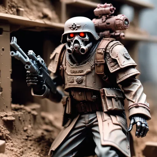 Prompt: Hyper detailed death corps of krieg soldier in a trench 
