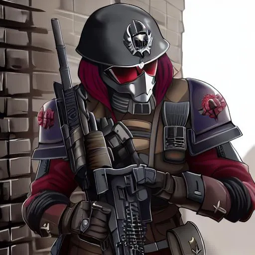 Prompt: Hyper detailed death corps of krieg soldier in a trench warhammer 40k