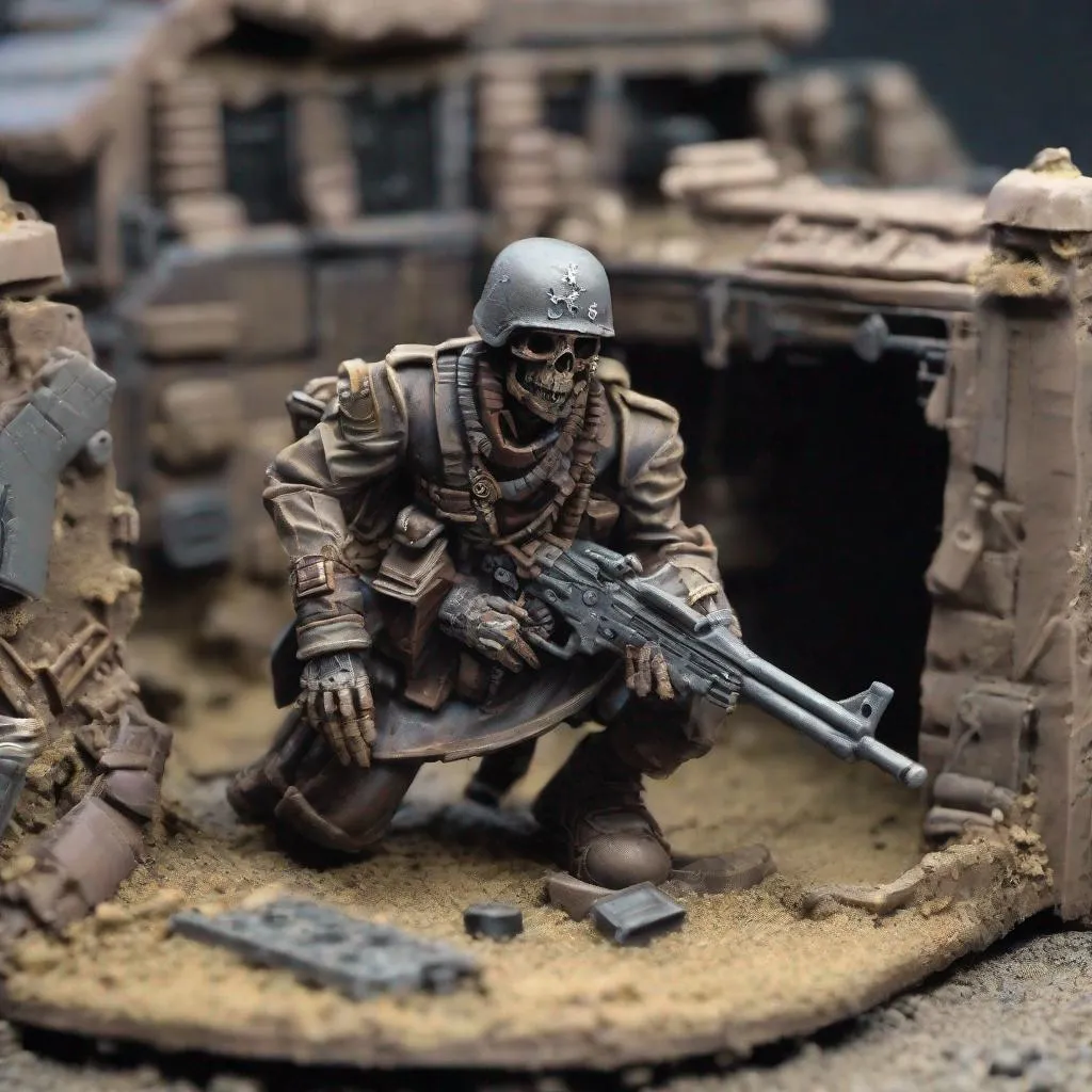 Prompt: Hyper detailed death corps of krieg soldier in a trench 