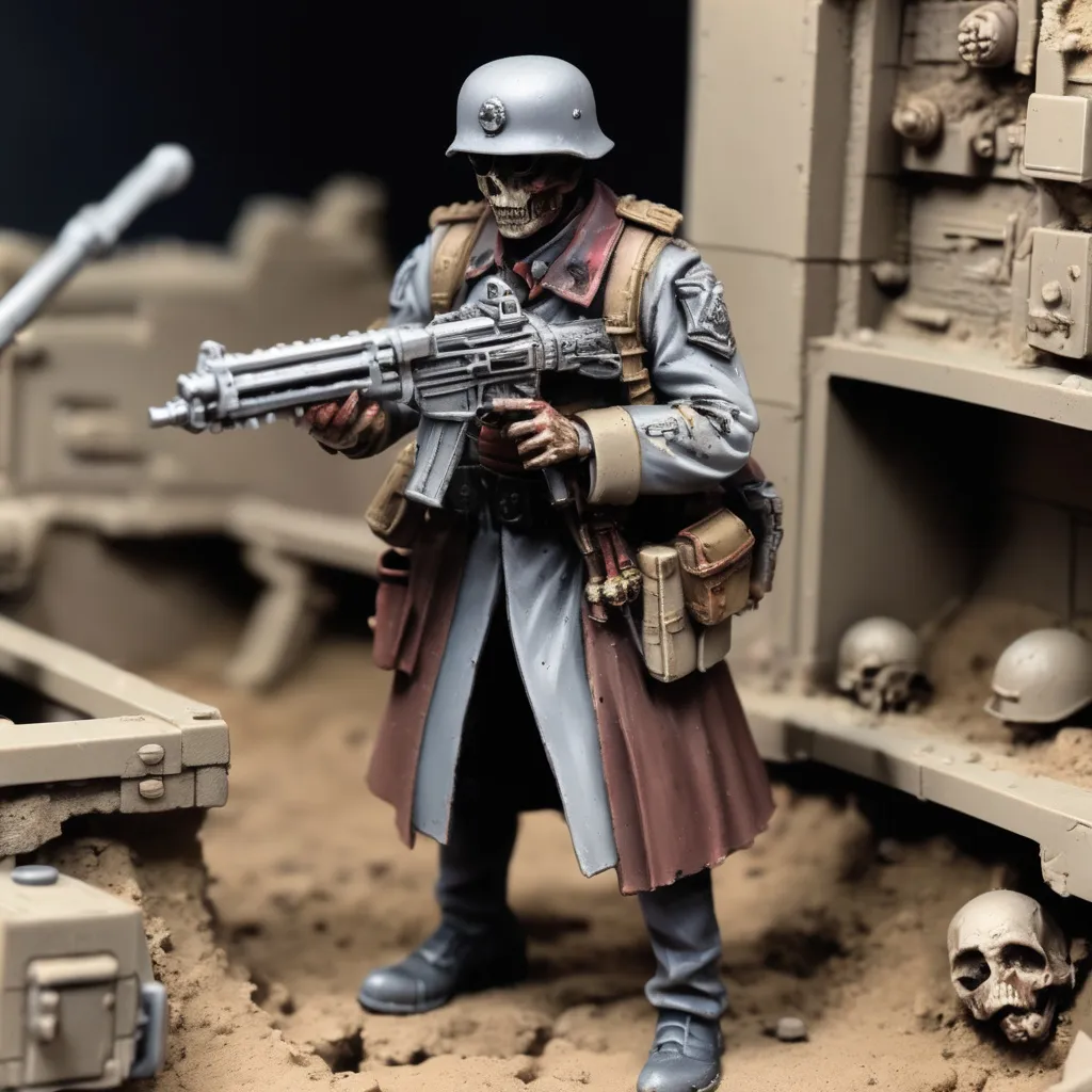 Prompt: Hyper detailed death corps of krieg soldier in a trench 
