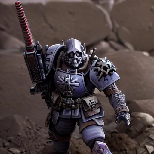 Prompt: Hyper detailed death corps of krieg soldier in a trench warhammer 40k