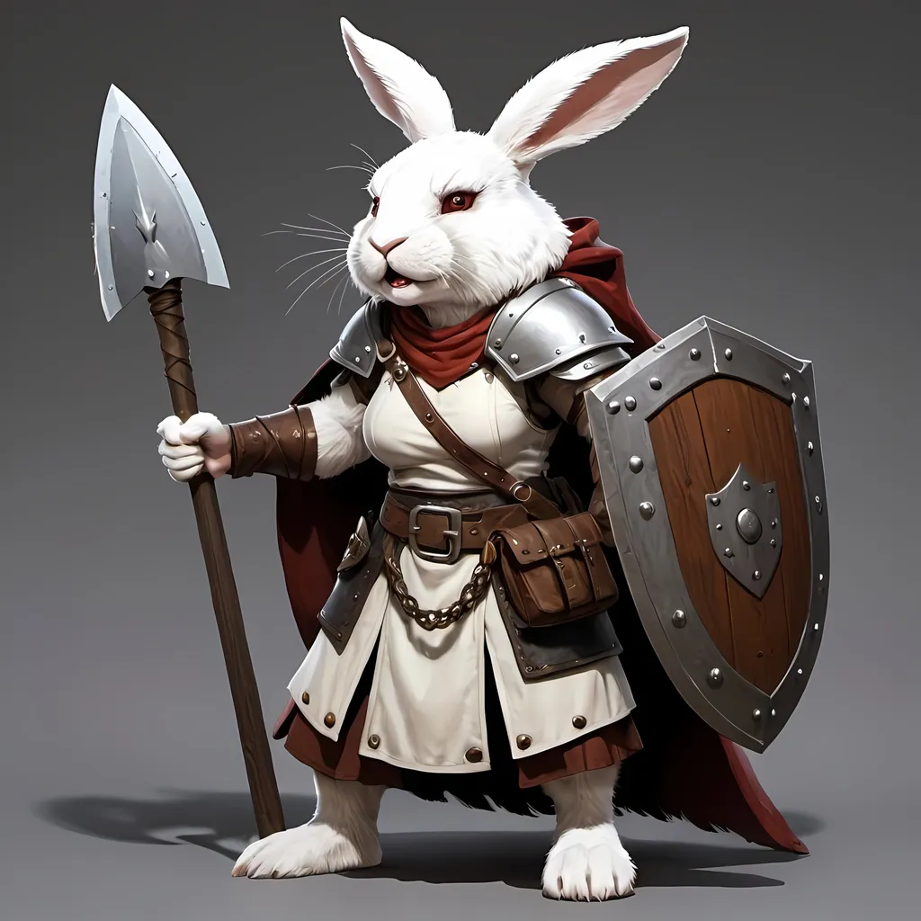 Prompt: Harengon RabbitFolk Female Angry DungeonsAndDragons Cleric WhiteFur Shield