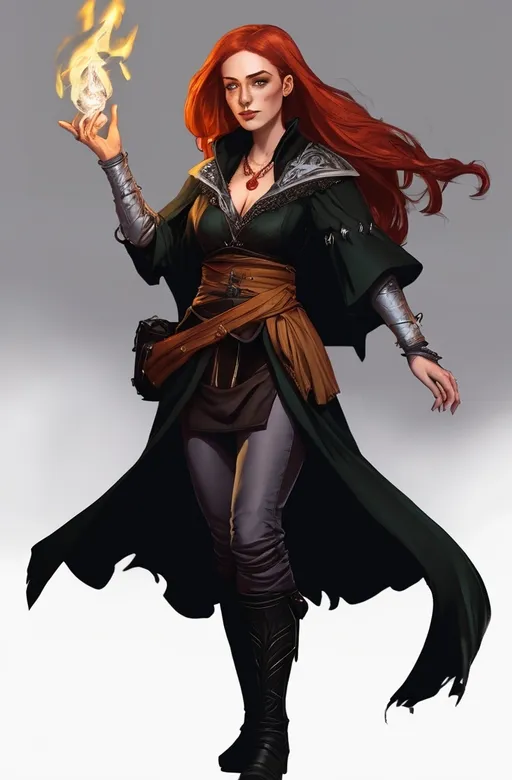 Prompt: human female redhead warlock dnd