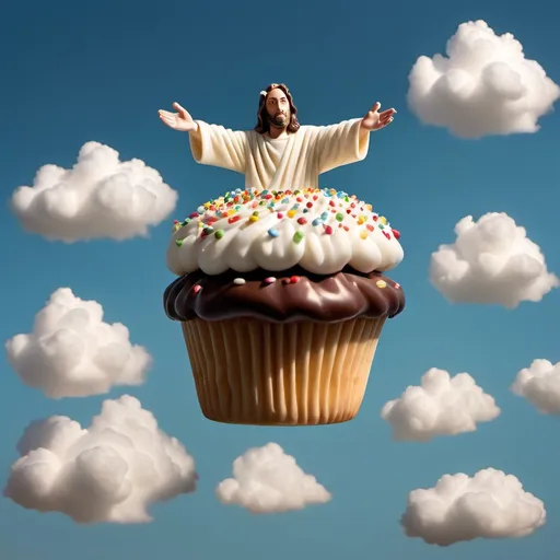 Prompt: make Jesus a cupcake floating in the sky