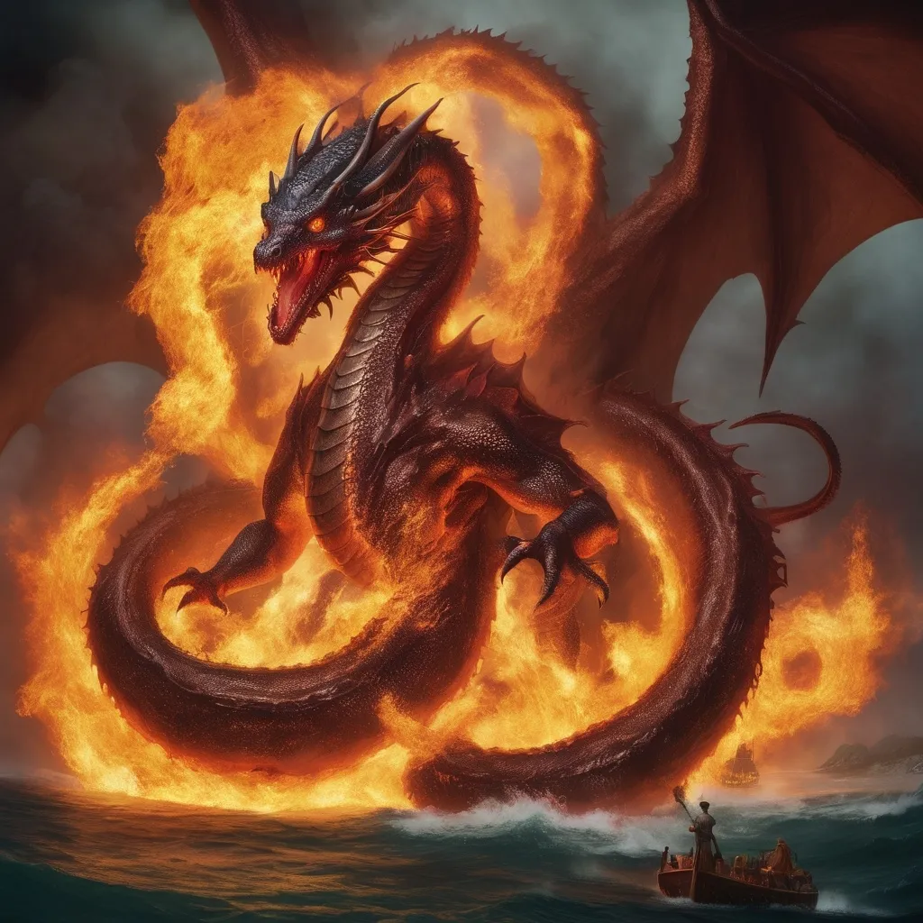 Prompt: the kracken dragons fire

