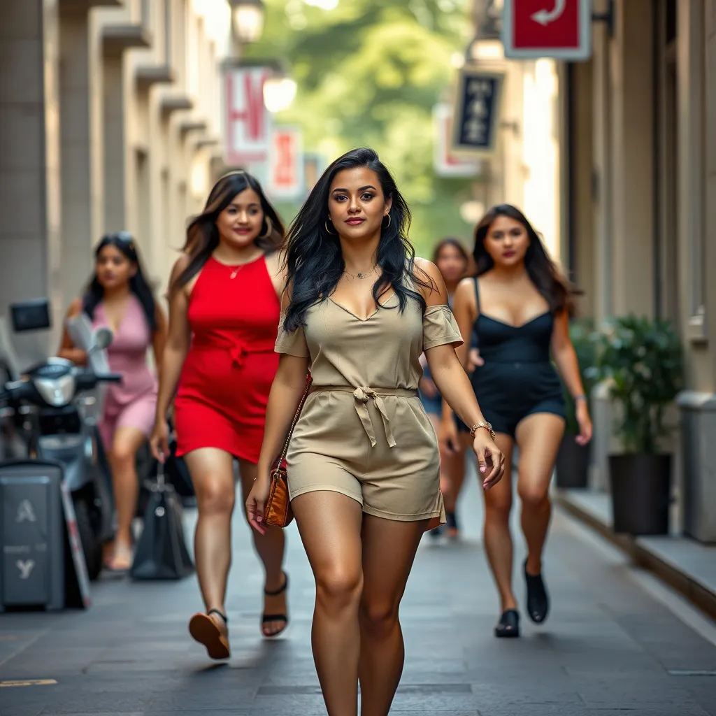 Prompt: (some pretty full body modern stylish curvy Filipina pretty woman) (different colour dress) inspired by mini shorts, designed tops,  Walking down the street. Detailed clothing, photorealistic, crisp quality image