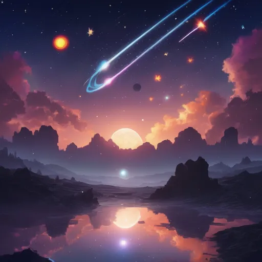 Prompt: a really pretty sky with a planets and stars and a shooting star