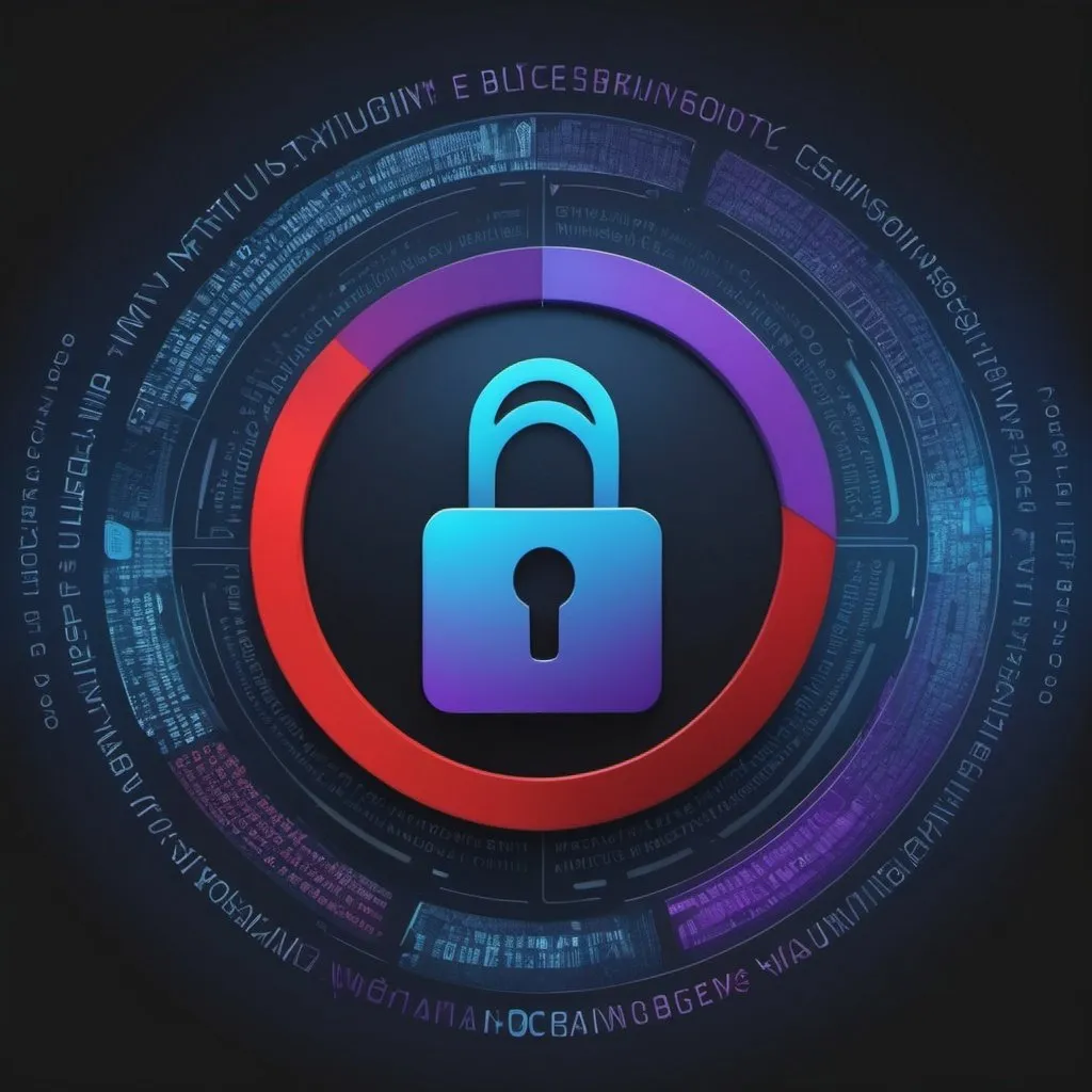 Prompt: Create an image that reflects the purpose of bringing security, profitability, promoting well-being, through technology and cybersecurity in a light, current and impactful way, to attract the attention of directors, presidents and managers of companies that need information security, using coloros blue, red, purple e black