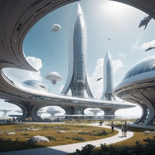 Prompt: A futuristic space port where main species co-exist and life is more defining 