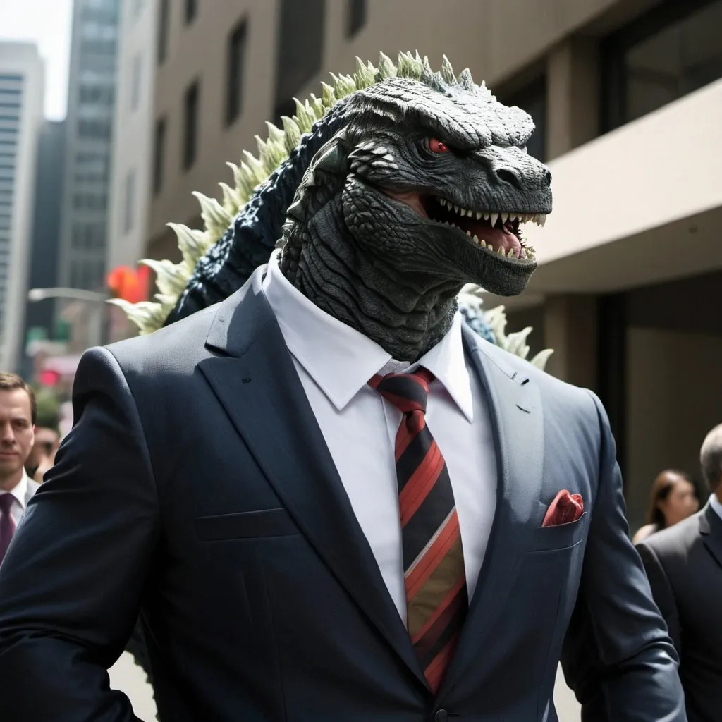 Prompt: godzilla wearing suits
