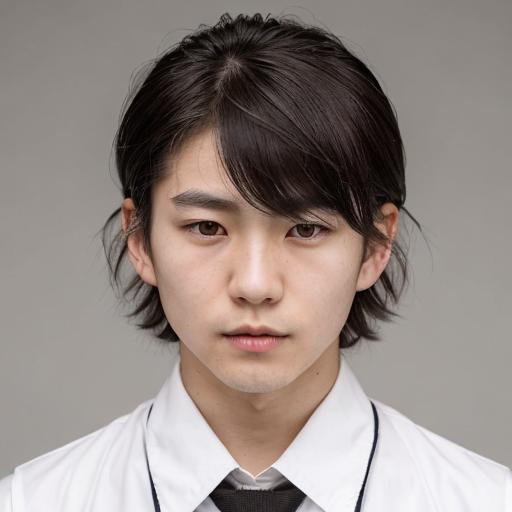 Prompt: Draw a Japanese boy who has white wolf cut hair and his hair white and middle long it long to his upper neck and brown eyes wearing a Japanese school uniform and he's kind and Japanese and his skin is white and his face is soft and he doesn't have bread or mustaches 