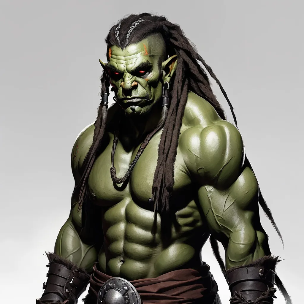 Prompt: strong male orc with bound dreadlocks