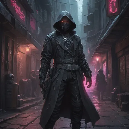 Prompt: In the neon-lit alleys of a cyber-themed city, there exists a clandestine guild of techno-mages most skilled one is a renegade techno-mage 