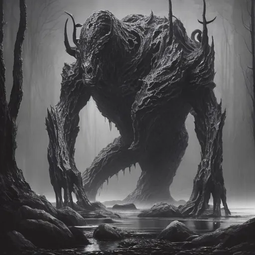 Prompt: Dark , liquid beast in peaceful surroundings, abstract rendering, surreal atmosphere, deep shadows, majestic creature, subtle glow, high contrast, minimalist details, enigmatic presence, mysterious aura, deep and rich colors, high quality, abstract, surreal, dark tones, peaceful ambiance, high contrast, minimalist, enigmatic presence, rich colors, deep shadows, subtle glow