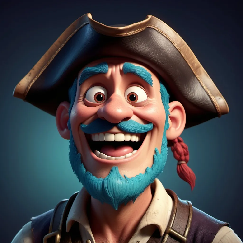 Prompt: Disney pixar character, 3d render style, old pirate evil laugh, cinematic colors