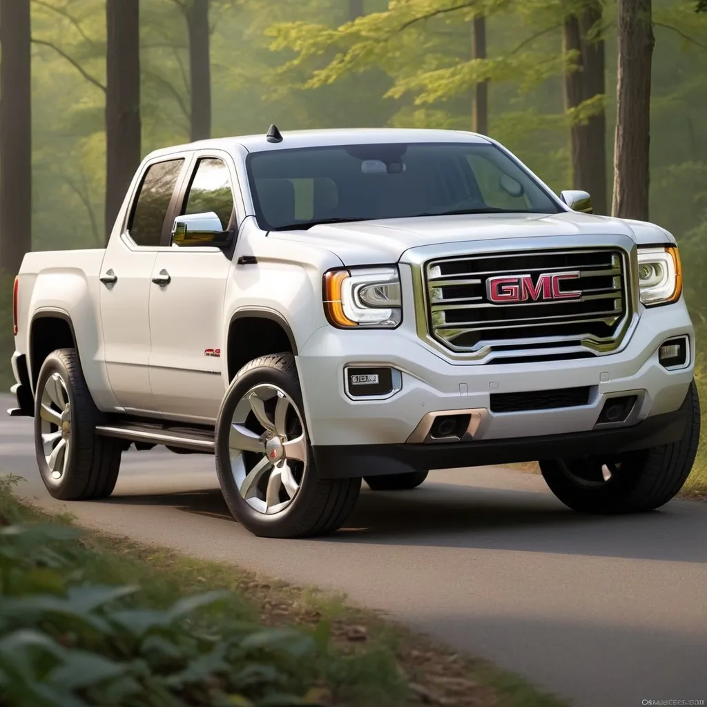 Prompt: Create a lovely women driving a gmc arcadia denali truck in white
