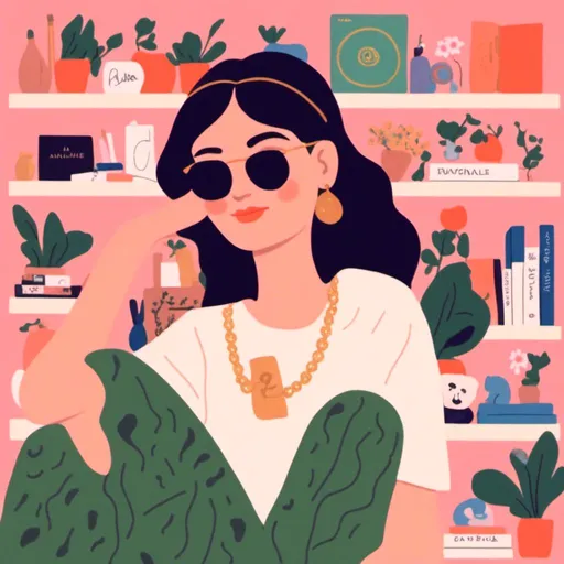 Prompt: <mymodel> a fashionable lady, flat illustration, clean background