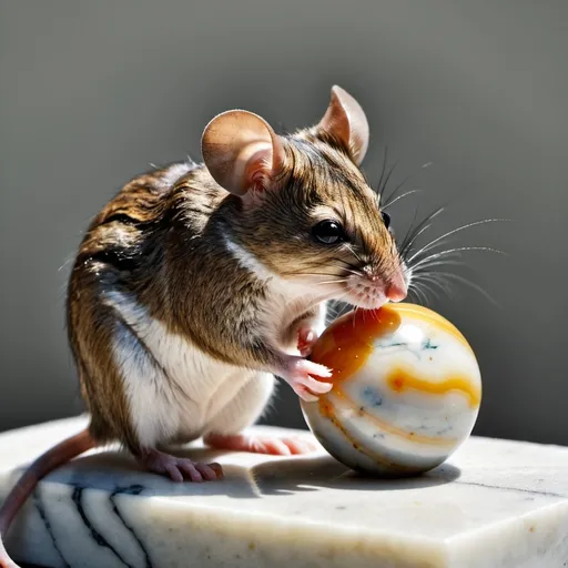 Prompt: Mouse eating marble.