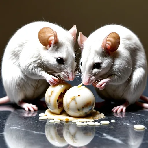 Prompt: Mice eating marble.