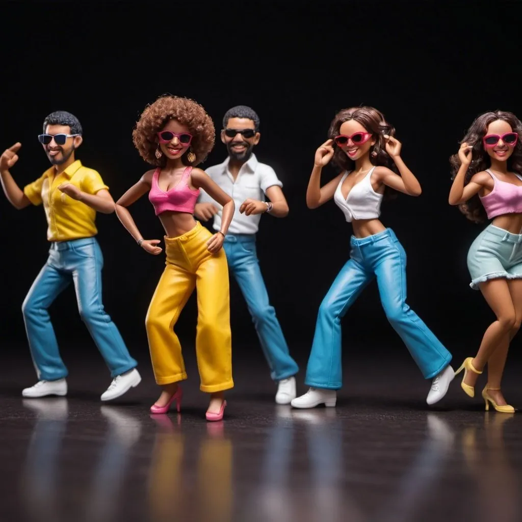 Prompt: personas en miniatura
 animado bailando musica disco en png
