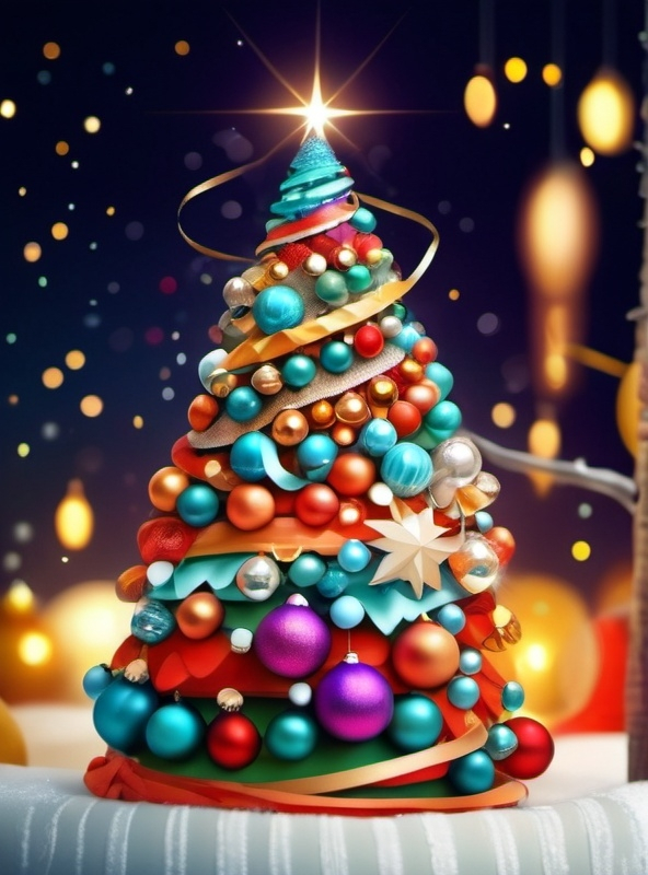 Prompt: stacked ornaments making a christmas tree