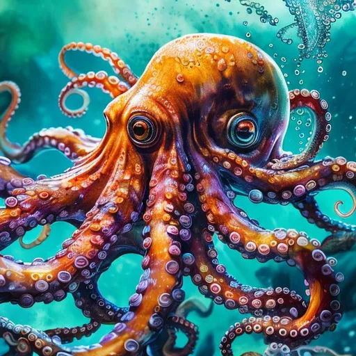 Prompt: Detailed, high-quality illustration of an octopus squirting ink, realistic textures, vibrant underwater scene, dynamic composition, detailed tentacles, highres, ultra-detailed, vibrant colors, realistic, marine life, dynamic, underwater, detailed textures, ink squirting, oceanic, dynamic composition, vibrant, professional, realistic lighting