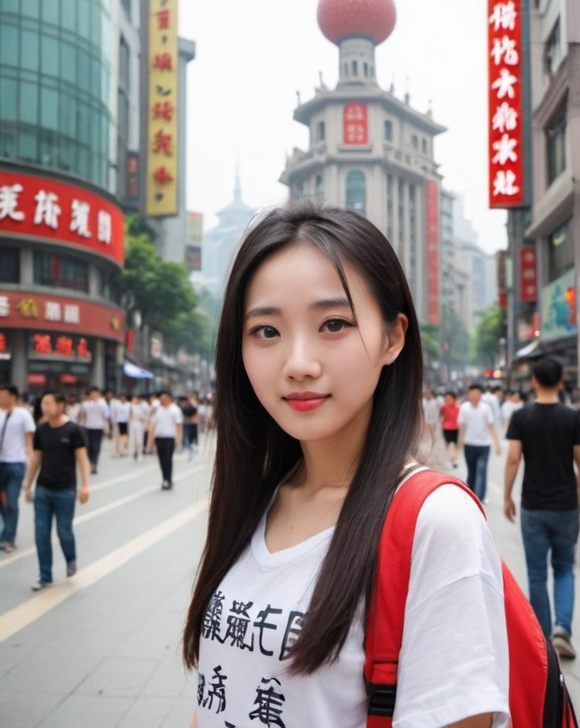 a lovely beautiful girl in shanghai nanjing road,...