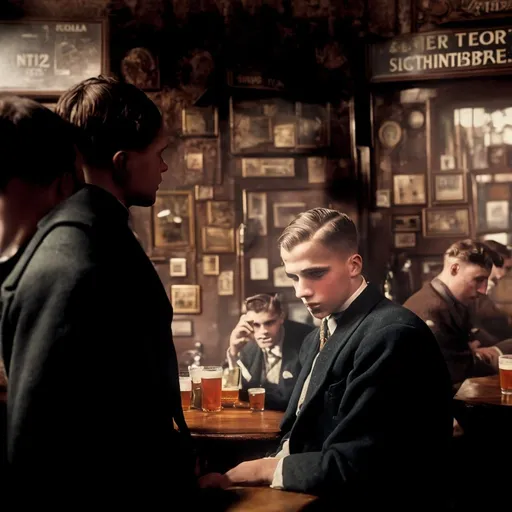 Prompt: 1920s Small Heath inside a pub a young man joined a gang