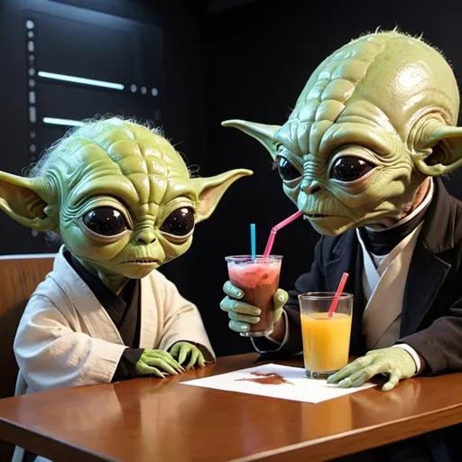 Prompt: Draw the famous Star Wars Aliens Slurpy Faggi and Dr. Butto